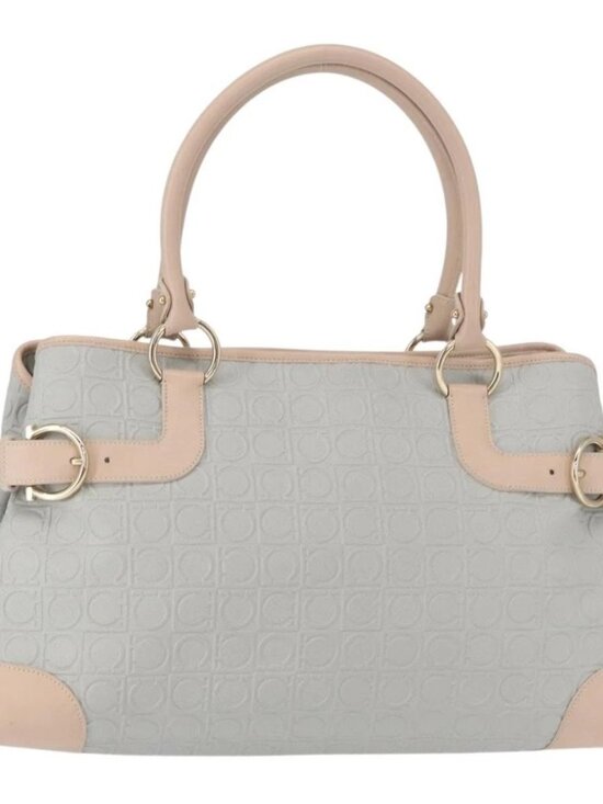 Salvatore Ferragamo Handbags - Salvatore Ferragamo Gancini Tote Bag Leather Gray Gold Auth BA8969